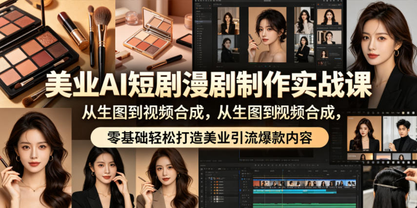 美业AI短剧漫剧制作实战课,从生图到视频合成,零基础轻松打造美业引流爆款内容-小灰云创