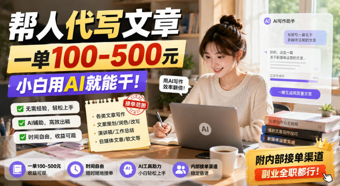 帮人代写文章，一单100-500，小白用AI就能干，附内部接单渠道，副业全职都行【揭秘】-小灰云创