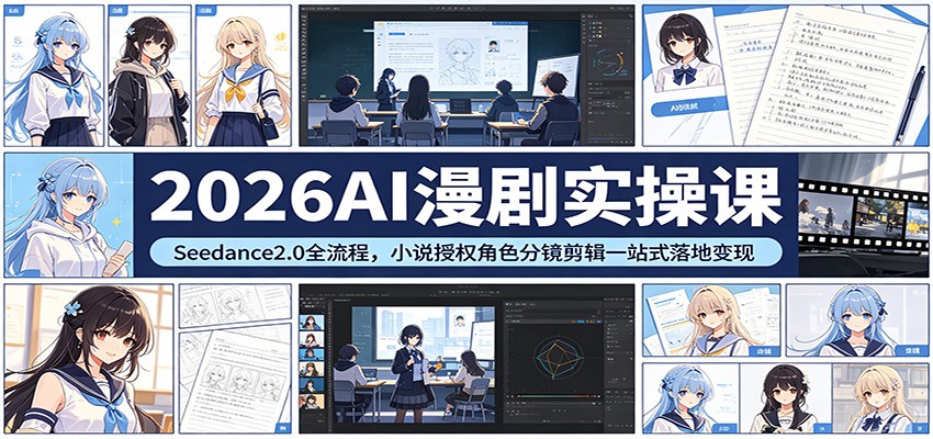2026AI漫剧实操课：Seedance2.0全流程，小说授权角色分镜剪辑一站式落地变现-小灰云创