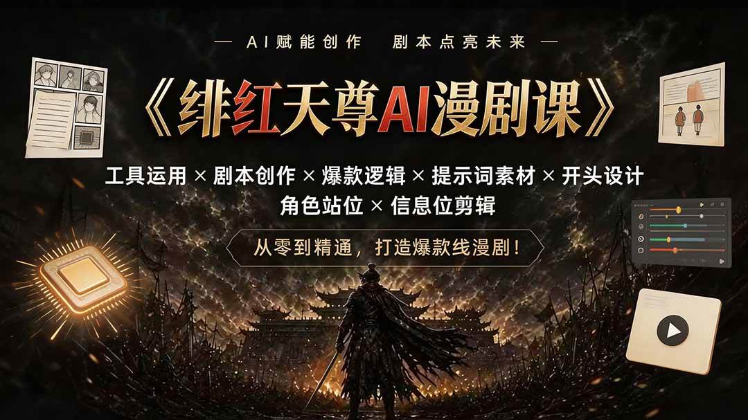 （19597期）绯红天尊AI漫剧课｜工具运用×剧本创作×爆款逻辑×提示词素材×开头设计×角色站位×信息位剪辑-小灰云创
