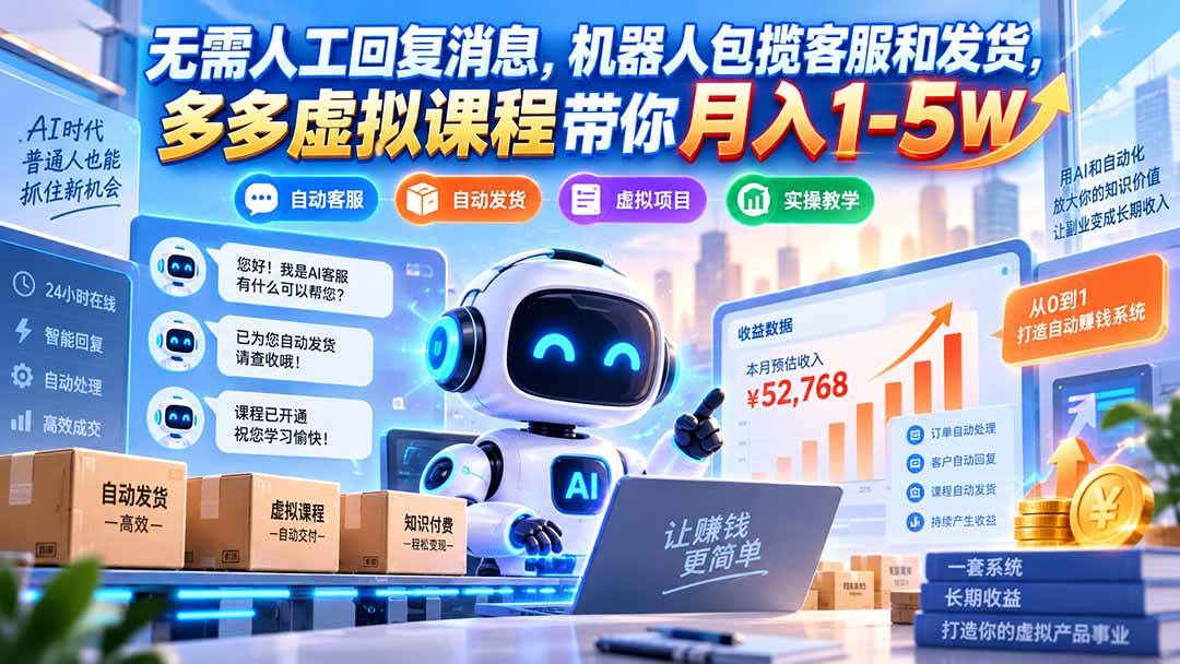 （20615期）无需人工回复消息，机器人包揽客服和发货，多多虚拟课程带你月入1-5W-小灰云创