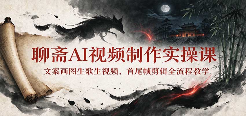 聊斋AI视频制作实操课：文案画图生歌生视频，首尾帧剪辑全流程教学-小灰云创
