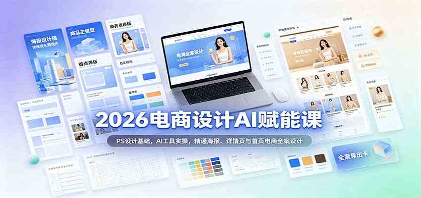 2026电商设计AI赋能课：PS设计基础，AI工具实操，精通海报、详情页与首页电商全案设计-小灰云创