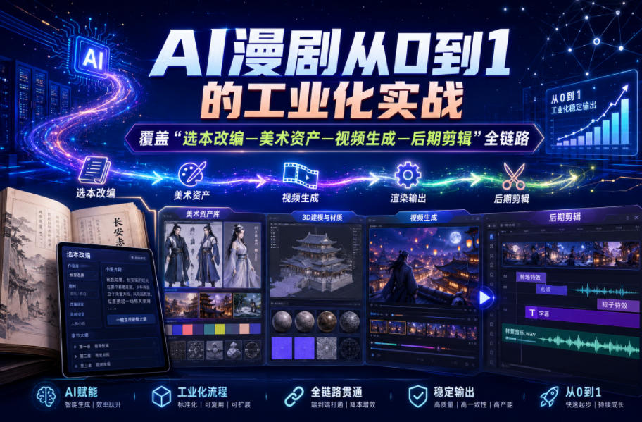 AI漫剧从0到1的工业化实战，覆盖“选本改编—美术资产—视频生成—后期剪辑”全链路（更新6月）-小灰云创