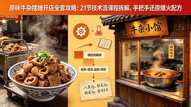 （18601期）原味牛杂摆摊开店全套攻略：21节技术流课程拆解，手把手还原爆火配方-小灰云创