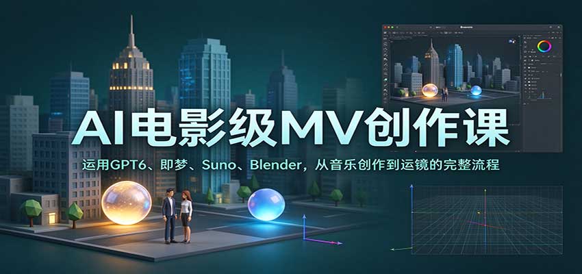 AI电影级MV创作课：运用GPT6、即梦、Suno、Blender，从音乐创作到运镜的完整流程-小灰云创
