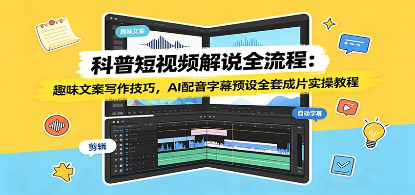 科普短视频解说全流程：趣味文案写作技巧，AI配音字幕预设全套成片实操教程-小灰云创
