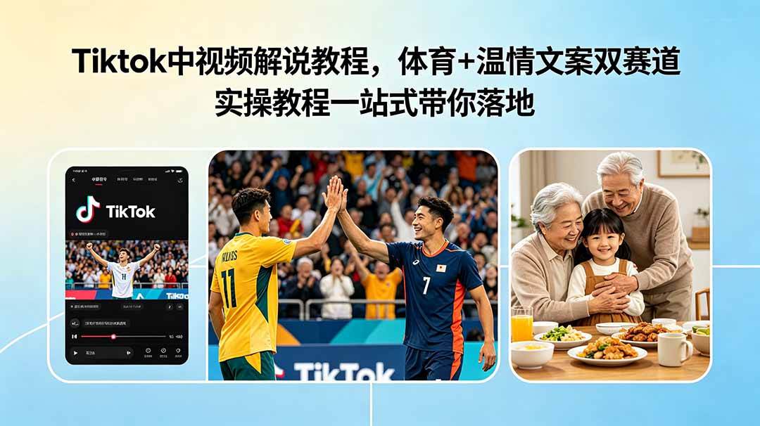 （18910期）Tiktok中视频解说教程，体育+温情文案双赛道实操教程一站式带你落地-小灰云创