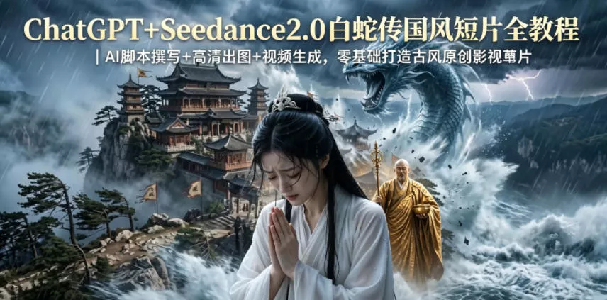 ChatGPT+Seedance2.0白蛇传国风短片全教程｜AI脚本撰写+高清出图+视频生成，零基础打造古风原创影视短片-小灰云创