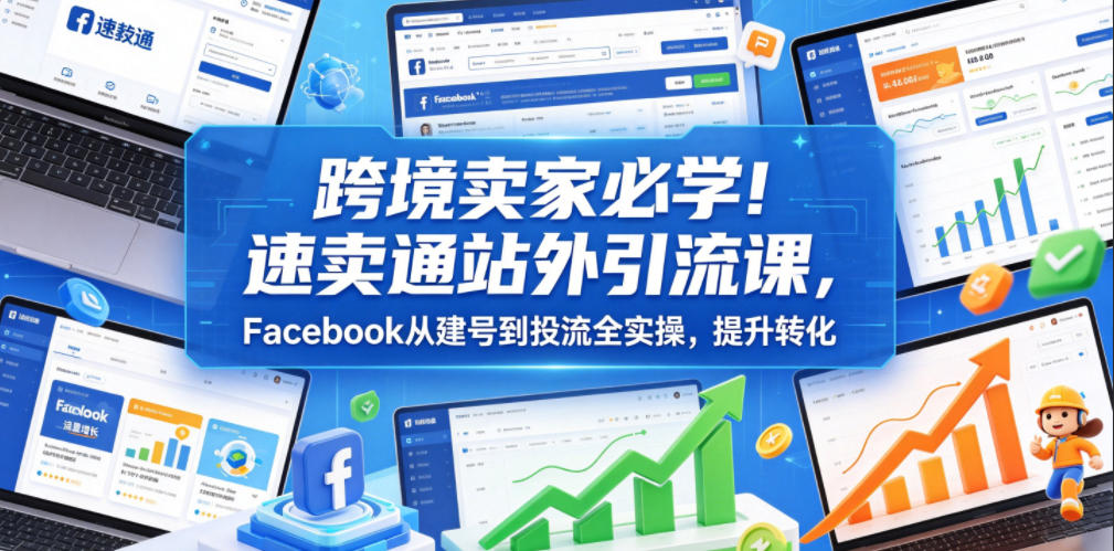 跨境卖家必学!速卖通站外引流课,Facebook从建号到投流全实操,提升转化-小灰云创