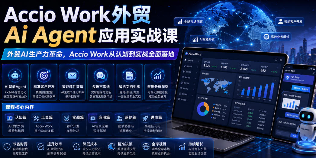 Accio Work外贸Ai Agent应用实战课，外贸AI生产力革命，Accio Work从认知到实战全面落地-小灰云创