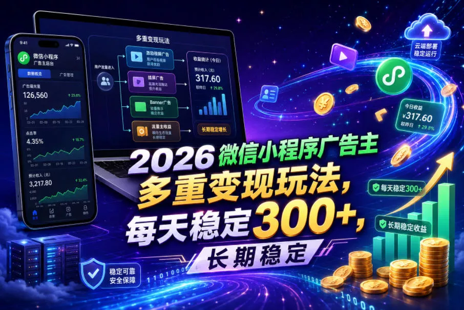 2026微信小程序广告主,多重变现玩法,每天稳定300+,长期稳定【揭秘】-小灰云创