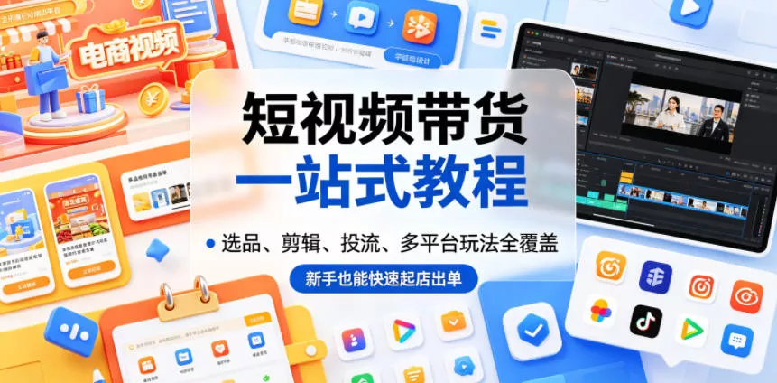 短视频带货一站式教程，选品、剪辑、投流、多平台玩法全覆盖，新手也能快速起店出单-小灰云创