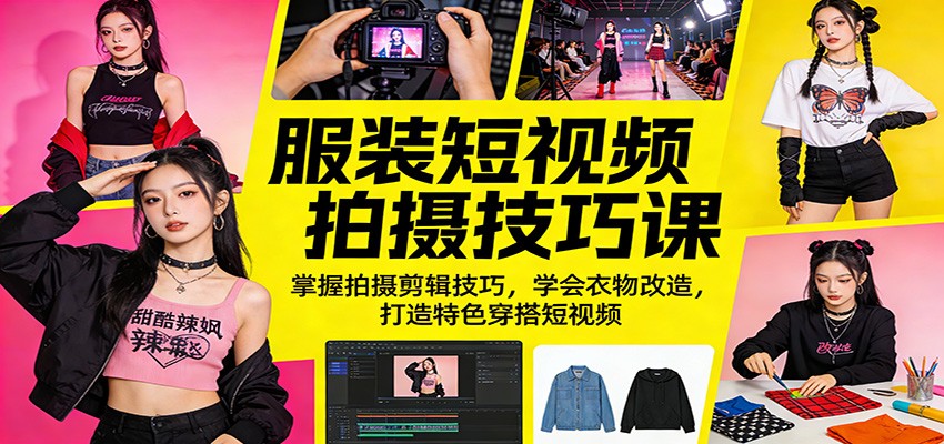 服装短视频拍摄技巧课：掌握拍摄剪辑技巧，学会衣物改造，打造特色穿搭短视频 - 小灰云创-小灰云创