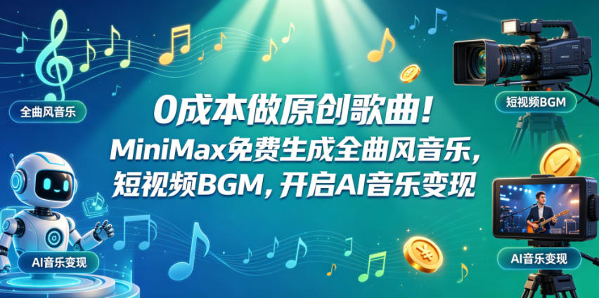0成本做原创歌曲!MiniMax免费生成全曲风音乐,短视频BGM,开启AI音乐变现-小灰云创