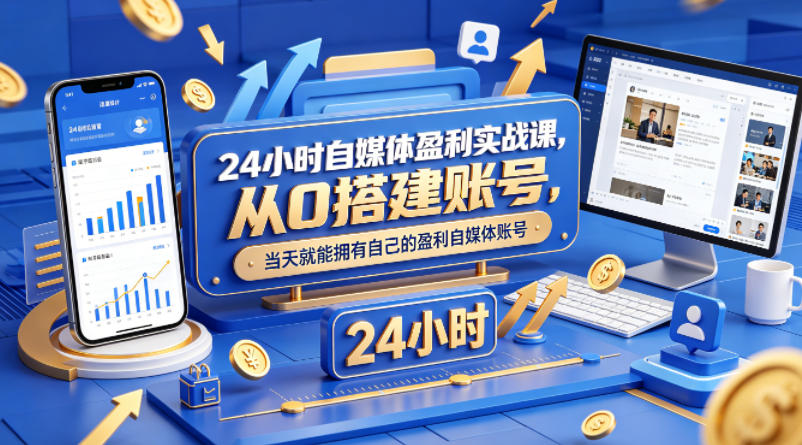 24小时自媒体盈利实战课，从0搭建账号，当天就能拥有自己的盈利自媒体账号-小灰云创