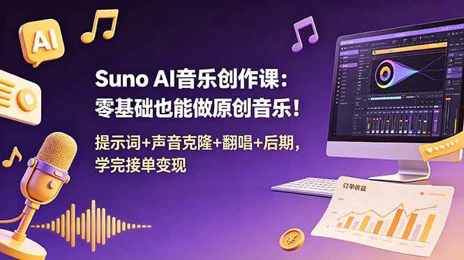(18945期) Suno AI音乐创作课:零基础也能做原创音乐!提示词+声音克隆+翻唱+后期,学完接单变现-小灰云创