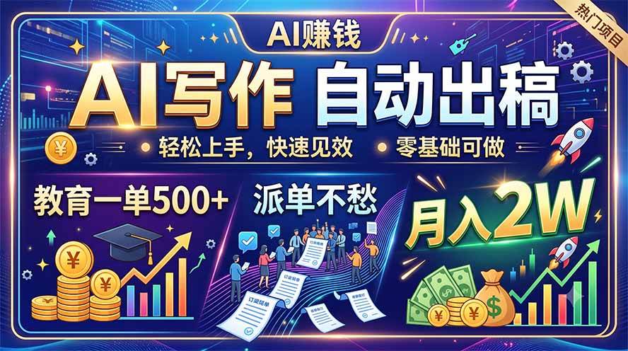 （19614期）AI写作自动出稿，教育一单500+，派单不愁，月入2W-小灰云创