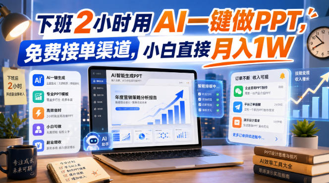 下班2小时用AI一键做PPT，免费接单渠道，小白直接月入1W【揭秘】-小灰云创
