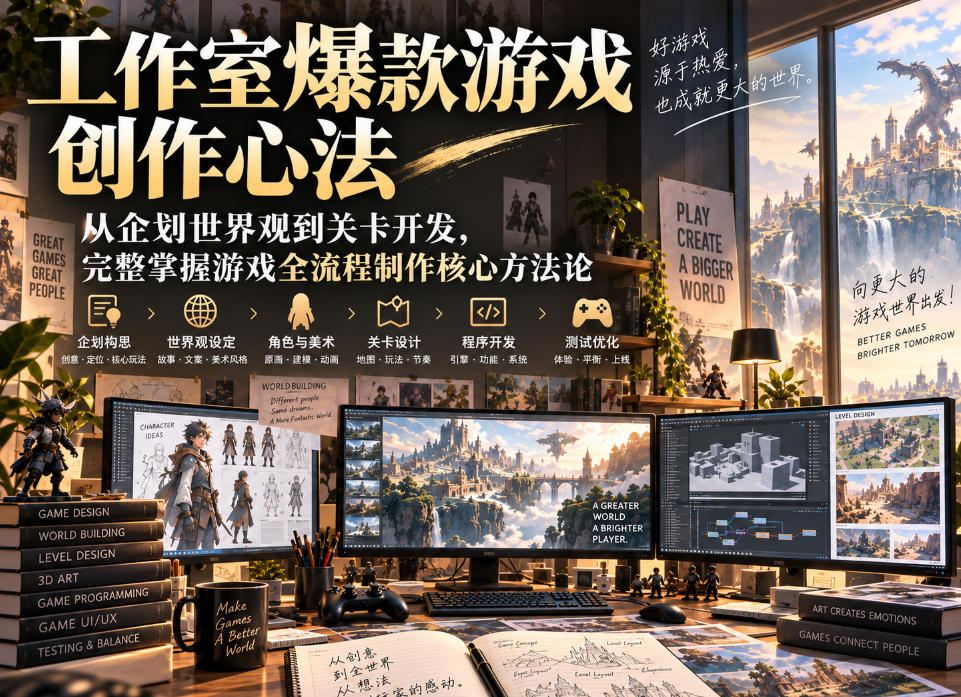 工作室爆款游戏创作心法|从企划世界观到关卡开发,完整掌握游戏全流程制作核心方法论-小灰云创