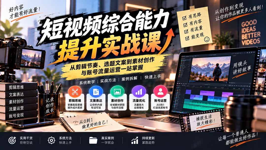 （20599期）短视频综合能力提升实战课：从剪辑节奏、选题文案到素材创作与账号流量运营一站掌握-小灰云创