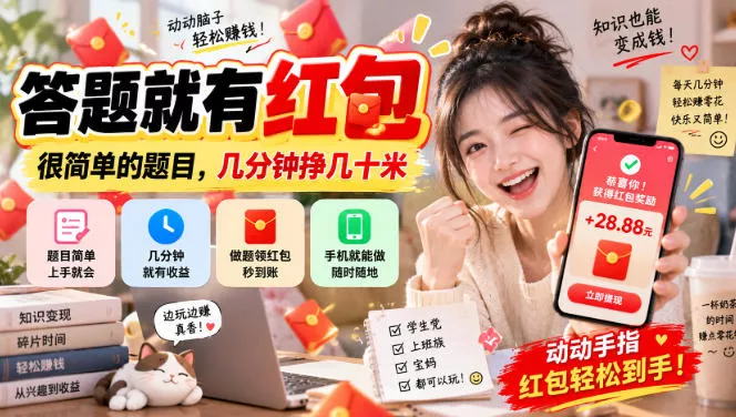 答题就有红包，很简单的题目，几分钟挣几十块，学生党上班族宝妈都可以玩【揭秘】-小灰云创