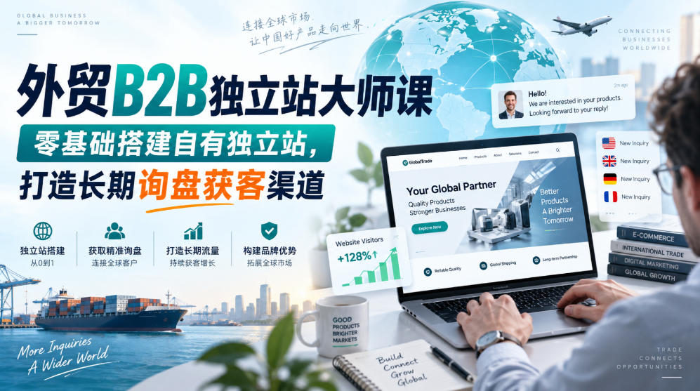 外贸B2B独立站大师课，零基础搭建自有独立站，打造长期询盘获客渠道-小灰云创