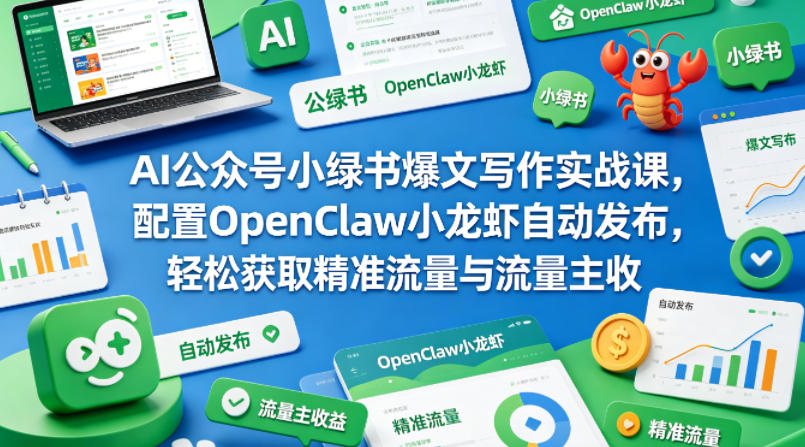 AI公众号小绿书爆文写作实战课，配置OpenClaw小龙虾自动发布，轻松获取精准流量与流量主收益-小灰云创