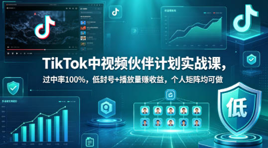 TikTok中视频伙伴计划实战课，过中率100%，低封号+播放量賺收益，个人矩阵均可做 - 小灰云创-小灰云创