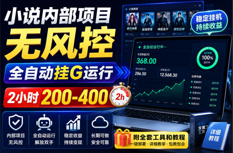 小说内部项目无风控,全自动挂G运行,2小时200-400,附全套工具和教程【揭秘】-小灰云创