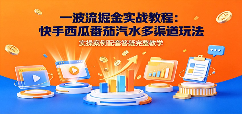 一波流掘金实战教程：快手西瓜番茄汽水多渠道玩法，实操案例配套答疑完整教学-小灰云创