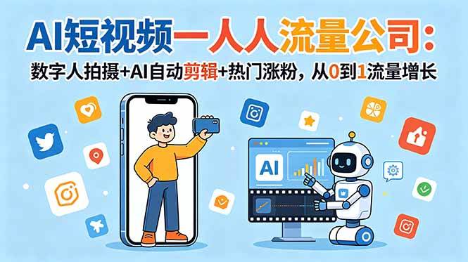 (18864期)AI短视频一人流量公司:数字人拍摄+AI自动剪辑+热门涨粉,从0到1流量增长-小灰云创