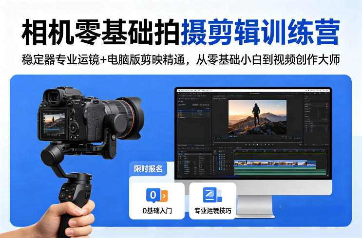 相机零基础拍摄剪辑训练营：稳定器专业运镜+电脑版剪映精通，从零基础小白到视频创作大师 - 小灰云创-小灰云创