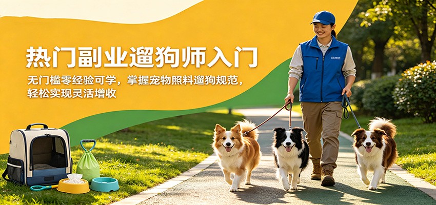 热门副业遛狗师入门，无门槛零经验可学，掌握宠物照料遛狗规范，轻松实现灵活增收-小灰云创