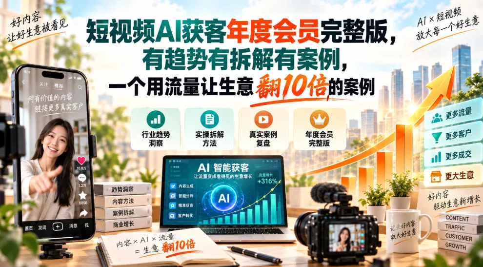 短视频AI获客年度会员完整版，有趋势有拆解有案例，一个用流量让生意翻10倍的案例-小灰云创