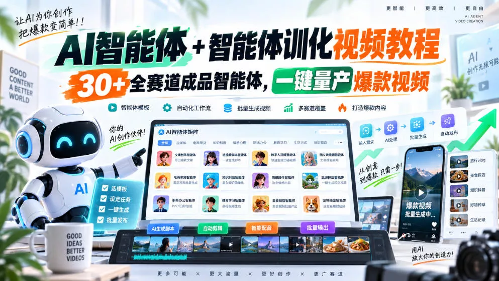 AI智能体+智能体训化视频教程，30+全赛道成品智能体，一键量产爆款视频-小灰云创