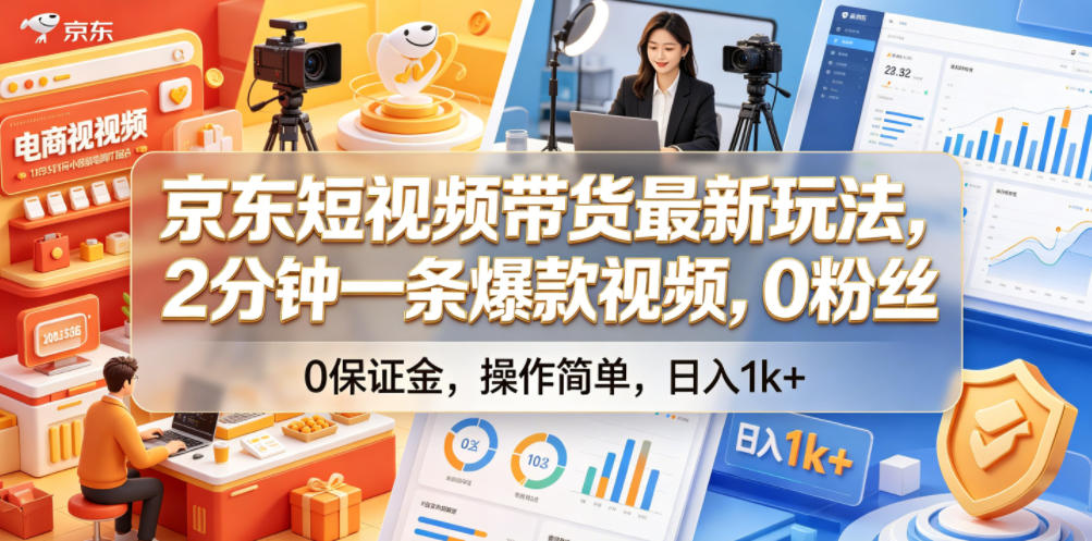京东短视频带货最新玩法，2分钟一条爆款视频，0粉丝，0保证金，操作简单，日入1k+【揭秘】-小灰云创