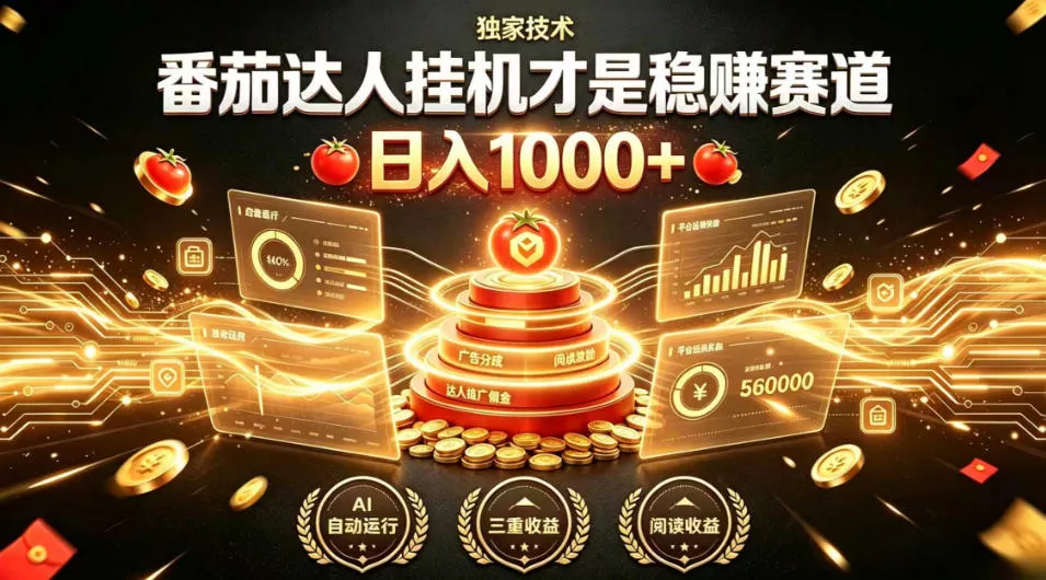 别再瞎找副业！番茄达人挂G才是稳賺赛道，日入1000+，全程傻瓜式操作，可矩阵放大【揭秘】-小灰云创
