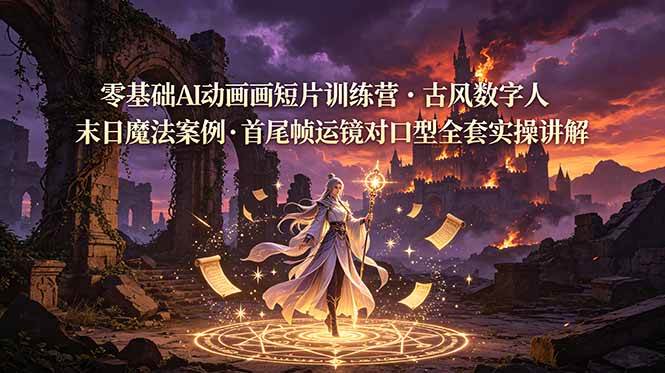（19078期）零基础AI动画短片训练营，古风数字人末日魔法案例，首尾帧运镜对口型全套实操讲解-小灰云创