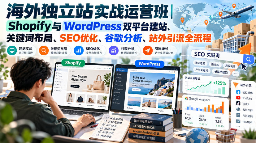 海外独立站实战运营班｜Shopify与WordPress双平台建站、关键词布局、SEO优化、谷歌分析、站外引流全流程-小灰云创
