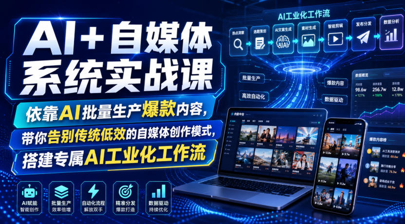 AI+自媒体系统实战课，依靠AI批量生产爆款内容，带你告别传统低效的自媒体创作模式，搭建专属AI工业化工作流-小灰云创