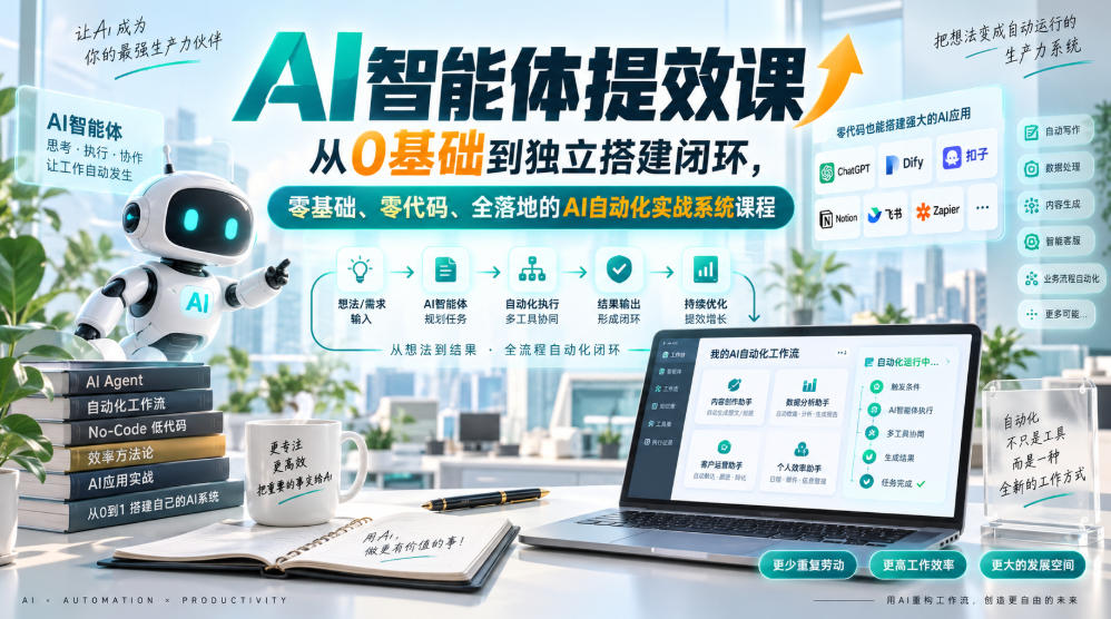 AI智能体提效课,从0基础到独立搭建闭环,零基础、零代码、全落地的AI自动化实战系统课程-小灰云创