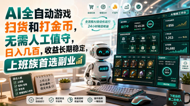 AI全自动游戏扫货和打金币，无需人工值守，日入几百，收益长期稳定，上班族首选副业【揭秘】-小灰云创