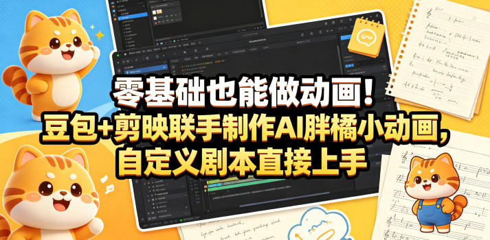 零基础也能做动画！豆包+剪映联手制作AI胖橘小动画，自定义剧本直接上手-小灰云创