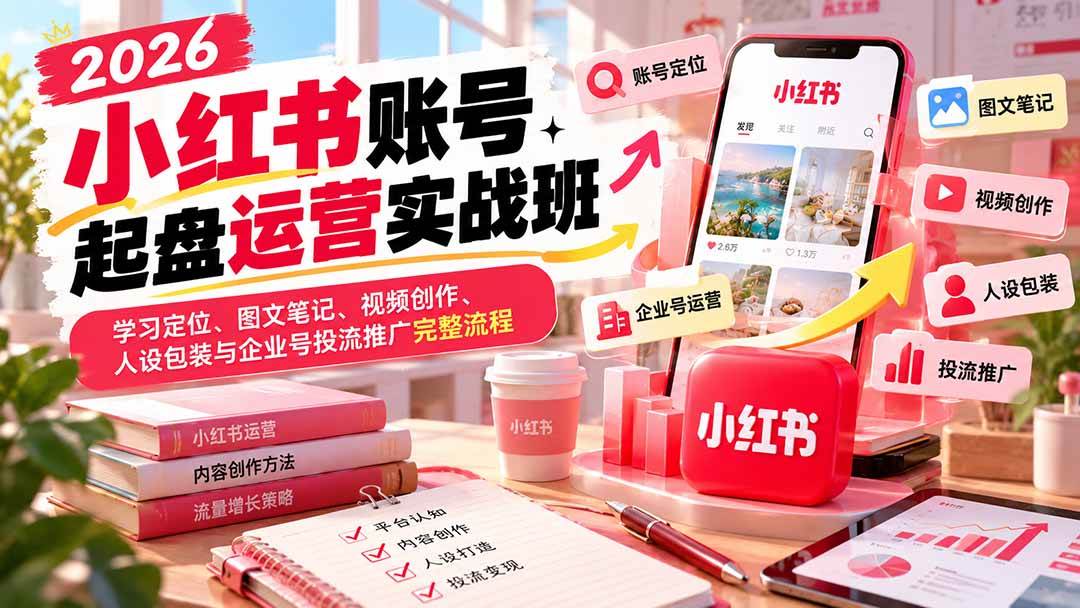 (20647期)2026小红书账号起盘运营实战班:学习定位、图文笔记、视频创作、人设包装与企业号投流推广完整流程-小灰云创