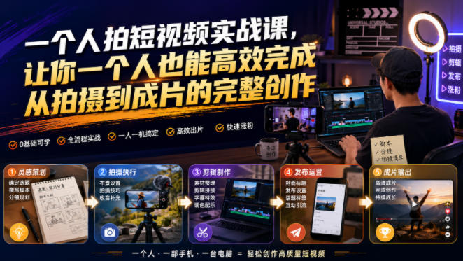 一个人拍短视频实战课,让你一个人也能高效完成从拍摄到成片的完整创作-小灰云创