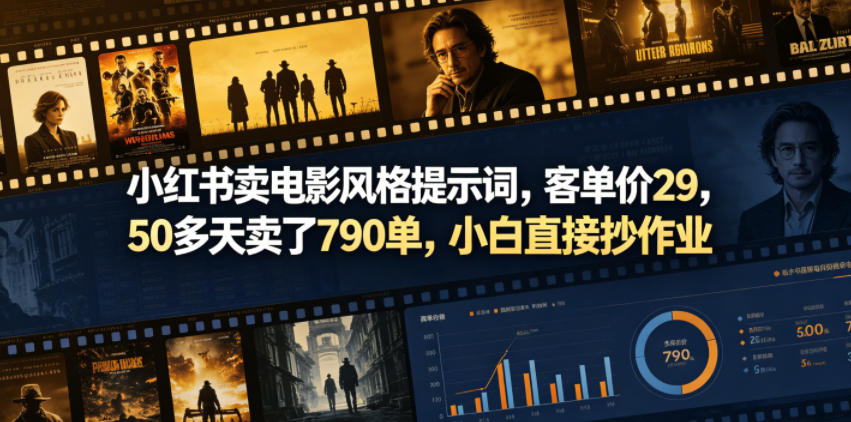 小红书卖电影风格提示词，客单价29，50多天卖了790单，小白直接抄作业！-小灰云创