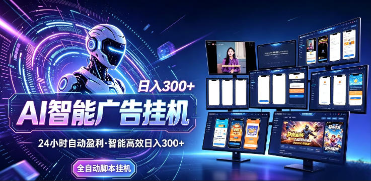 AI智能广告挂G项目,无需人工,单机稳定日入200+,可矩阵放大,24小时不间断刷广告賺收益【揭秘】-小灰云创