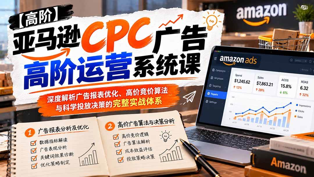 (20950期)亚马逊CPC广告高阶运营系统课:深度解析广告报表优化、高价竞价算法与科学投放决策的完整实战体系-小灰云创
