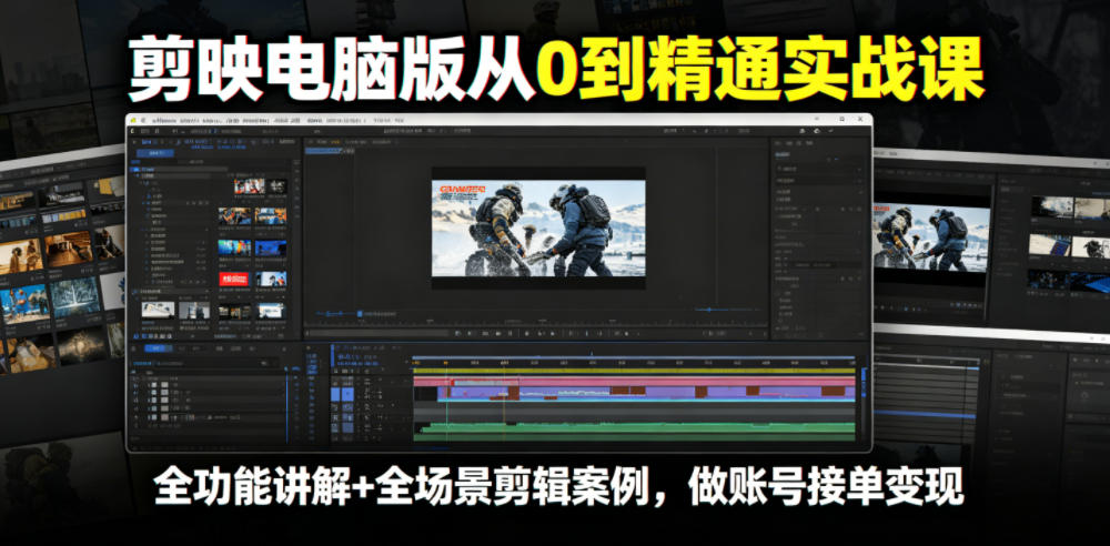 剪映电脑版从0到精通实战课，全功能讲解+全场景剪辑案例，做账号接单变现-小灰云创